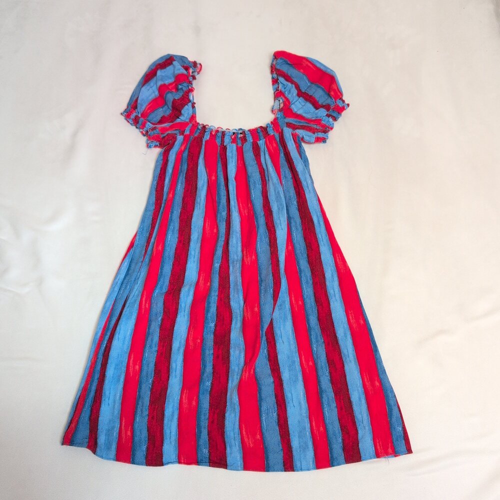 Pomander Place Red & Blue Striped Puff Sleeve Mini Dress - Picture 2 of 10